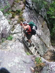 Appalachian Trail Jamie on a ladder