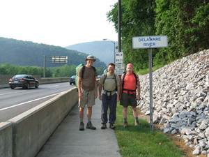 Appalachian Trail Gary, Jamie, & me. North end of the Delaware Water Gap bridge.  I-80