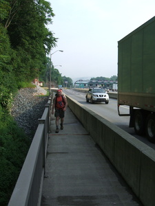 Appalachian Trail Jamie at the North end of the Delaware Water Gap bridge.  I-80