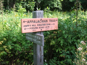 Appalachian Trail Podunk Road 1.8 miles south, Happy Hill Shelter 1.0 miles north.