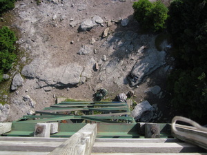 Appalachian Trail Pack next to bottom of tower