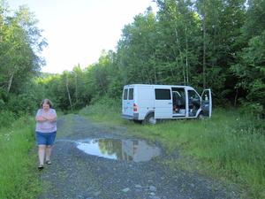 Appalachian Trail Deb and van at dropoff point on logging road