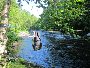 Appalachian Trail South side of Big Wilson Stream ford with my pack on the rope.