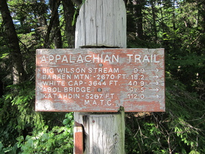 Appalachian Trail Northbound sign at ME15, Monson, Maine 