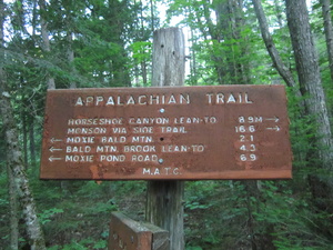 Appalachian Trail Moxie Bald Lean-to sign