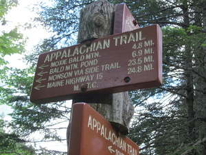 Appalachian Trail Sign at north departure from Moxie Pond Road