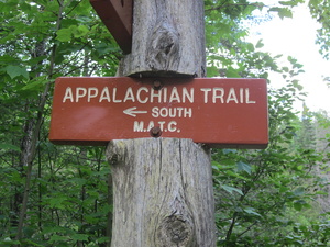 Appalachian Trail Sign at north departure from Moxie Pond Road