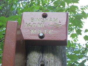 Appalachian Trail Sign at north departure from Moxie Pond Road