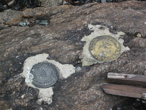 Appalachian Trail Survey markers. Both a US Geological and a US Geodetic marker.