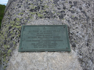 Appalachian Trail Commemorative plaque to Myron H Avery for whom the peak is named.