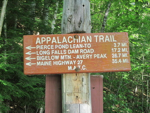 Appalachian Trail Sign at the south side of the Kennebec River