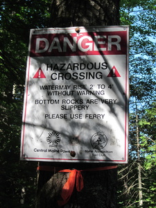 Appalachian Trail Kennebec River warning sign